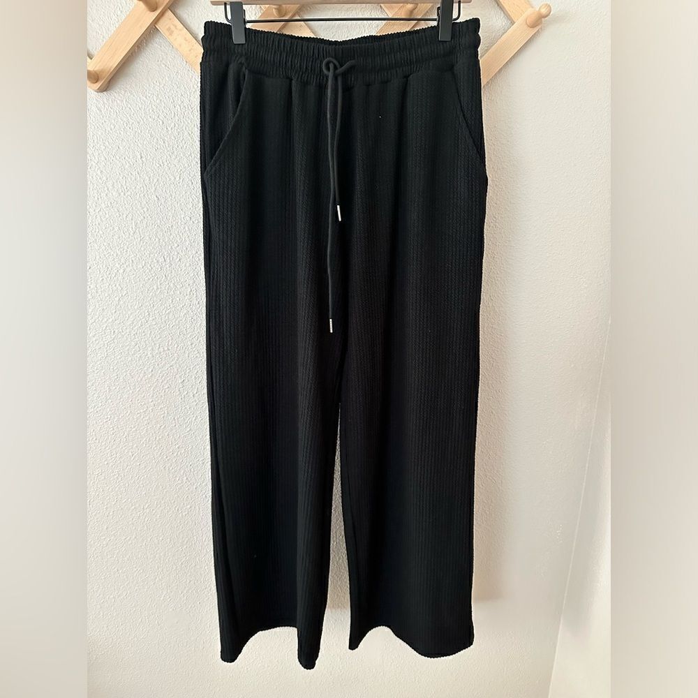 Polagram Well Made Waffle Black Waist Tie Pants Sz M